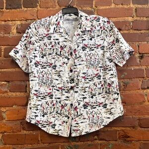 Vintage Gloria Lance‎ Layered Button Down Top  Romantic Italy Vacay Print Size L